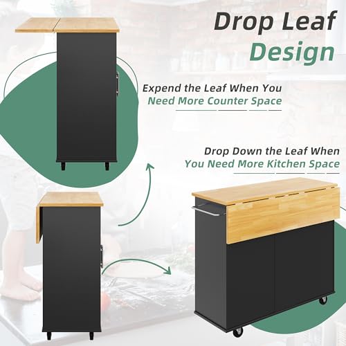 image for Shintenchi Rolling Kitchen Island Cart with Folding Drop Leaf Breakfas