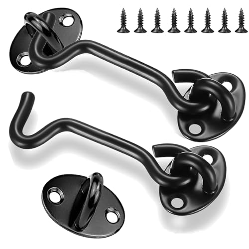 Litensh 2PCS crochets de porte de grange acier inoxydable, 3 inch crochet et loquet à œillet de cabine, verrou serrure de porte crochet de fenêtre pivotant pour porte coulissante, chambre à coucher