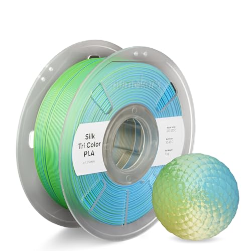 Image of Numakers Tri-Color Silk PLA Filament 1.75mm 1kg | Premium Glossy PLA for 3D Printing | Smooth Shine Vibrant Triple Tone Color Shifts | Easy to Print High Detail Finish (Blue-Green-Gold)
