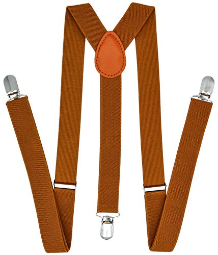 trilece Brown Rust Suspenders for Men - Adjustable Size Elastic 1 inch Wide Y Shape - Mens Womens Suspenders - Heavy Duty Clips - Wedding Suit Dress