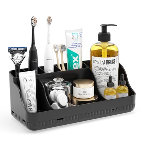 Bathroom Counter Organizer and Storage, 7 Slots Detachable Toothbrush Holders for Bathrooms, Anti-Slip Electric Toothbrush and Toothpaste Holder Countertop Vanity Organizer Accessories for Adults Kids