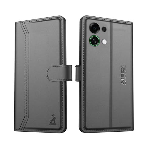 Image of AIBEX Compatible for Oppo K13 Turbo 5G / Oppo K13 Turbo Pro 5G Flip Cover Leather Finish with Magnatic Closure | Inside TPU with Card Pockets | Wallet Stand | Complete Protection Flip Case - Black