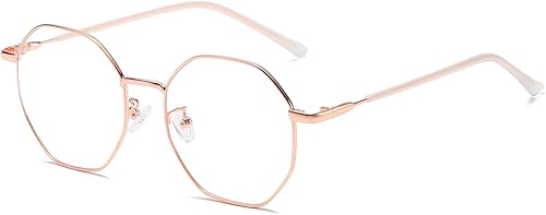 Miniatura 9 de Gleyemor Gafas de luz azul para mujeres y hombres, gafas vintage octogonal con marco de metal para computadora (plateado)