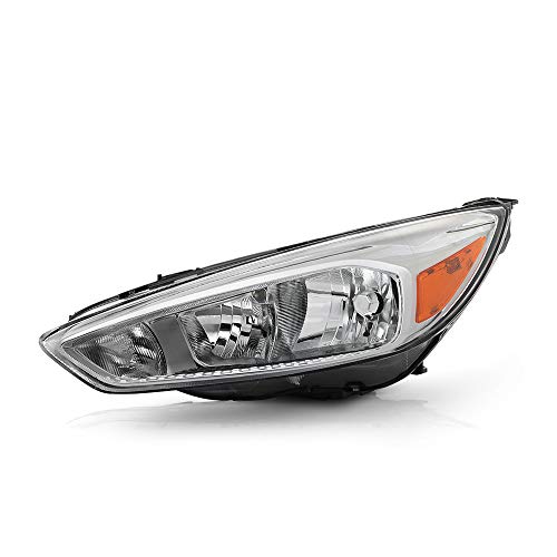 Driver Side Chrome OE-Style Left Headlight Assembly Headlamp Housing Replacement For 2015-2018 Ford Focus Halogen Model