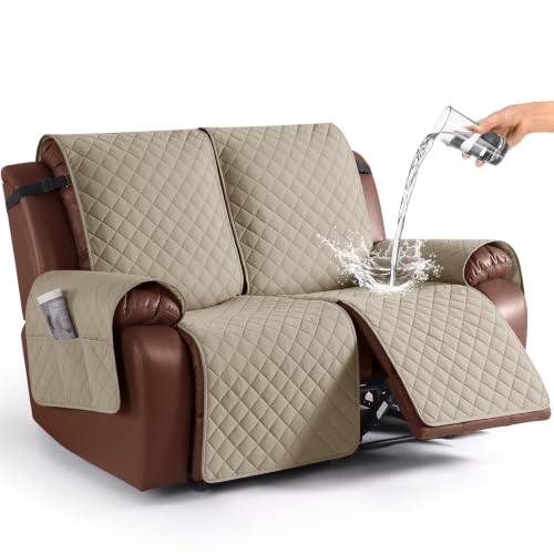 Image of KinCam Waterproof Loveseat Recliner Covers Washable, 2 Seater, Khaki