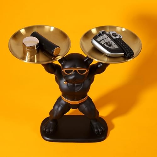 Estatua de bulldog Cenei con bandeja decorativa de resina para oficina 4
