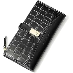 Persianas Verano DAVID JONES – Cartera de gran capacidad para mujer – Monedero largo de piel sintética – Portatarjetas con varios compartimentos – Elegante a la moda, Negro , talla única, 2 persianas
