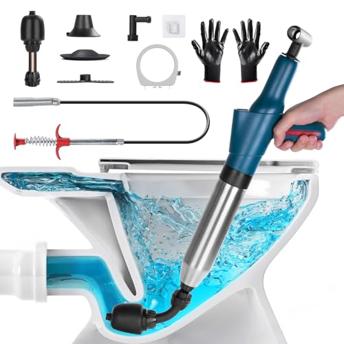Image of Upgraded 360 Universal Toilet Plunger,Drain Clog Remover Toilet Plunger Set- High-Pressure Air Blaster with Visual Barometer for Bathroom, Kitchen, Sink Clogs