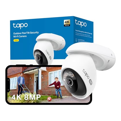 Tapo TC46 4K 8MP Security Camera Outdoor Wired,Starlight Colour Night Outdoor Camera,360°AI Detection CCTV Camera,IP66,No Hub Required,Alexa,Google Home,Flexible Storage,No Monthly fee 4K 8M