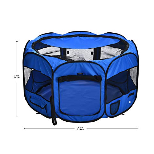 Amazon Basics Foldable Octagonal Indoor/Outdoor Portable Dog Playpen with Mesh Top, Easy to Clean and Store, 45", Blue by Amazon Basics - Image 4