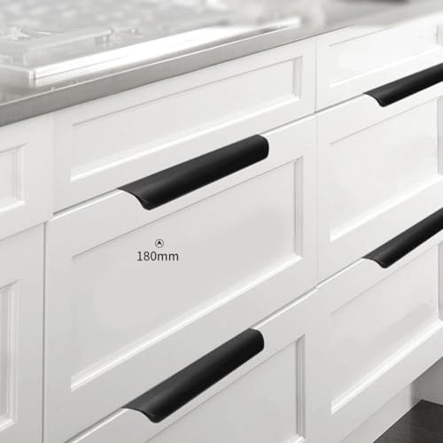Confezione da 2 maniglie per bordi in alluminio nero, maniglie nascoste per mobili da cucina e cassetti, facili da installare, 300 mm, per decorazioni moderne della casa