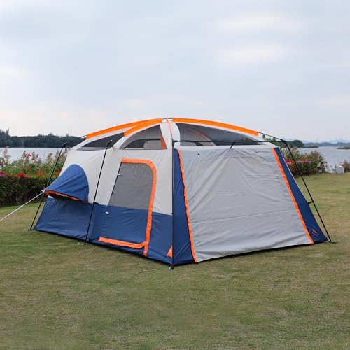 KTT Extra Large Tent 12 Person,Family Cabin Tents,2 Bay-Windows,2 Rooms and 3 Doors 3 Windows with Mesh,Waterproof,Straight Wall,Double Layer,Big Tent for Outdoor,Picnic,Camping(Dark Blue) by KTT - Used condition - Image 5