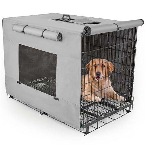 Dog Crate Cover 24 Inch Thickened Dog Kennel Cover Windproof Puppy Cage Cover with Mesh Windows on Both Sides Portable Crate Covers for Dogs Cages Fit for Indoor/Outdoor Use