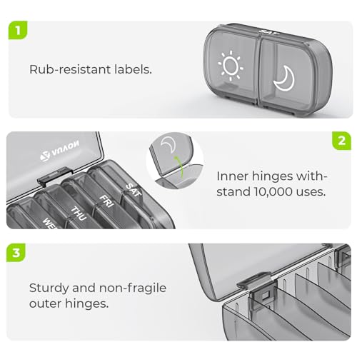 Image of AUVON XL Weekly Pill Organizer 2 Times a Day, Pill Box 7 Day with One-Side Large Openings for Easy to Use, Gray AM PM Pill Case for Medication, Vitamins, Fish Oils, Supplements