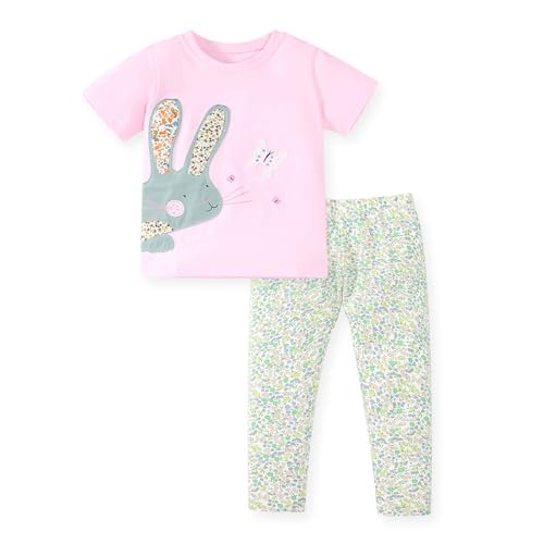 Image of HILEELANG Toddler Girl Easter Outfit Spring Summer Cotton Leggings Pants Tees Shirts Clothing Sets