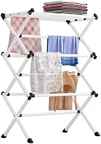 Foldable Clothes Drying Rack Tall Metal Foldable Laundry Clothes Drying Rack Stand, Foldable Portable Space Saving Clothes Drying Rack, Made of Thickened Steel Tubing, F