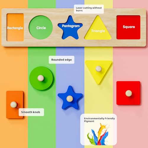 Image of First Jumbo Knob Wooden Shape Puzzle for Toddlers 1-3,Montessori Toddler Puzzle Toys for1-2 Year Old,Preschool Learning Peg Puzzles Toys for Baby Kids