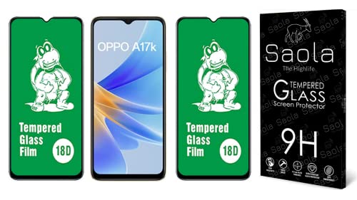 Image of Saola 18D Tempered Glass With Inbuilt AirBag Borders For Oppo A17k (Pack Of 2) with Free Installation Kit. Full screen Coverage - 6.56 inch
