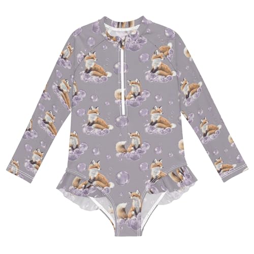 ALAZA Toddler Swimsuit Girl Bathing Suit Swimwear Rash Guard Fox Dream Bubble Long Sleeve 3T