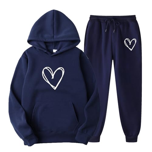 cfpqv Conjunto de dos piezas para mujer, estilo informal, manga larga, con capucha, manga larga, conjunto elegante, marine, 3XL