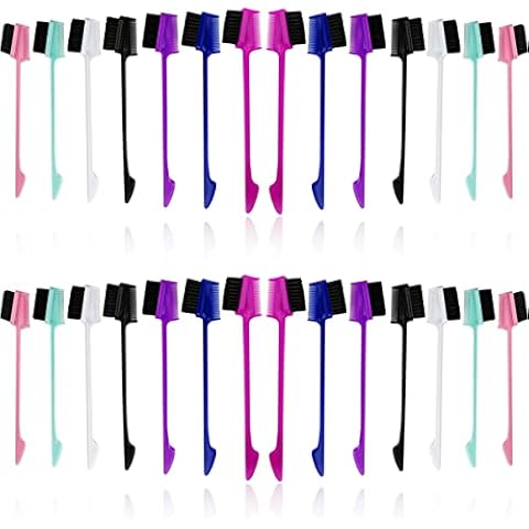 NSBELL 28PCS 3 in 1 Hair Edge Brush Double Sided Hair Comb Pack Smooth Brush Comb Grooming, 7 Colors Cover