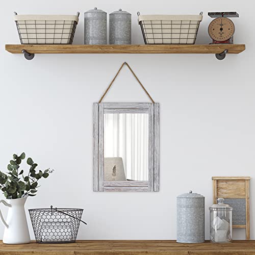 Emaison 12 x 16 in Wall Decorative Mirror, Rustic Wood Frame Rectangular Mirror with Hanging Rope for Entryway, Bedroom, Guest Bathroom, Living Room, Bedroom - Grey - Image 2