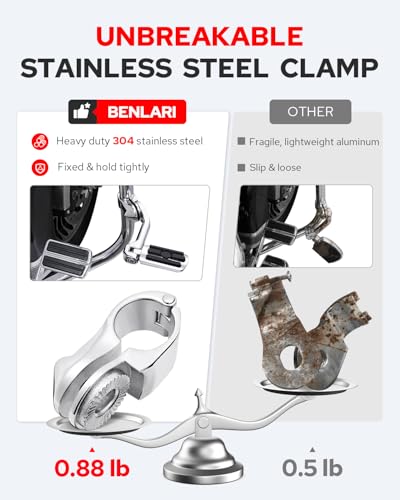 Image of Benlari Motorcycle Adjustable Highway Footpegs Style 2 Chrome Long Angled Fit for Harley Touring Street Glide Softail Dyna Sportster fits 1 inch(25mm) 1-1 /4 inch(32mm) Engine Guard