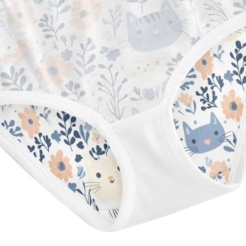 ZZKKO Cartoon Cat Face Floral Girls Underwear Toddler Panties for Girls Comfort Brief Size 2-8T4