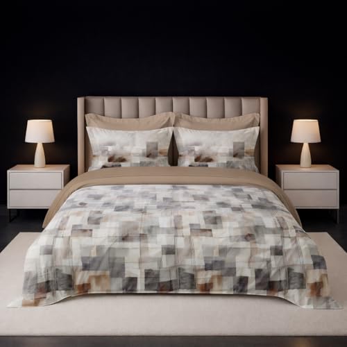 Image of LANE LINEN 100% Cotton Printed King Size Bedsheet - Brown Black