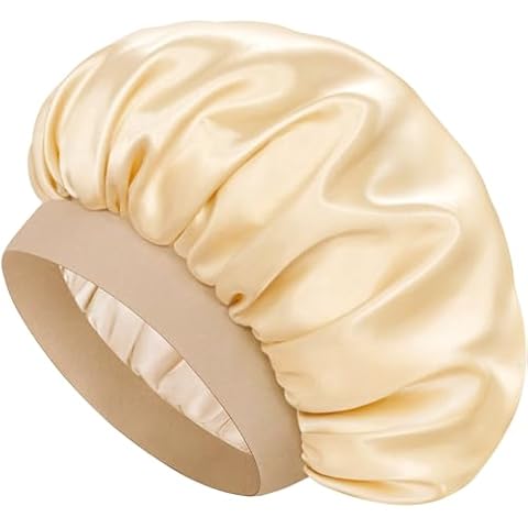 Doitory Satin Bonnet Silk Bonnet for Sleeping, Double Layer Silk Sleep Cap for Men & Women, Soft Satin Lined Bonnet for Natural & Curly Hair(Champagne) Cover