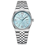 Poedagar Men Fashion Clock Waterproof Luminous Date Luxury Man Watch Stainless Steel Classic Quartz Business Men's Watches (Silver MintBlue)