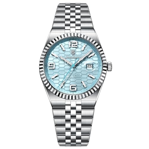 Poedagar Men Fashion Clock Waterproof Luminous Date Luxury Man Watch Stainless Steel Classic Quartz Business Men's Watches (Silver MintBlue)