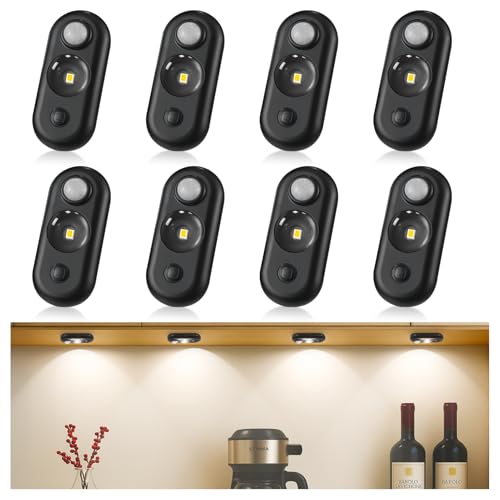 Image of LED Motion Sensor Puck Lights, Small Rechargeable Under Cabinet Light, Dimmable Daylight White Closet Lights, Wireless Under Cabinet Lighting for Drawer, Kitchen (8 Pack)