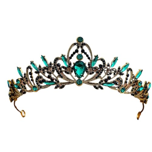 Rhinestone Korean Princess Crown - Elegant Headwear For Weddings & Street Style(Ancient green)