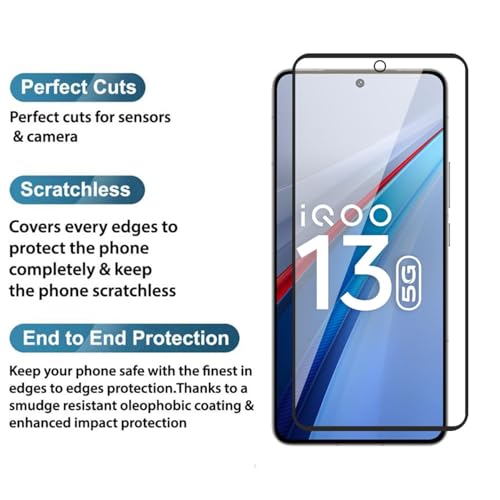Image of SHILD Military-Grade Gorilla Tempered Glass Screen Protector for iQOO 13 (6.82-Inch) - Edge to Edge Coverage, 9H Hardness, Full HD Clarity, Black - Easy Installation Kit Included