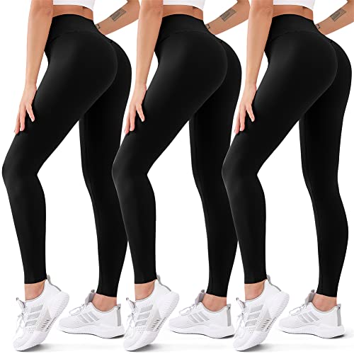 3 Pack High Waisted Leggings for Women Butt Lift Tummy Control Yoga Pants Non See-Through Workout Running Pants (01 Black, L/XL)