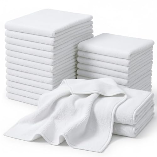 CARTMAN 14 x 14 Inch, 30 Pack, 280GSM Microfiber Cleaning Cloths, Non-Abrasive, Reusable and Washable, All Purpose Cleaning Towels for Household, Car Washing, Drying & Auto Detailing, White