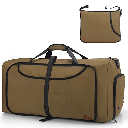 Vogshow Große verstaubare Reisetasche, Übernachtung, Wochenende, Handgepäcktasche, faltbare Sporttasche, Turnbeutel mit Schuhfach für Herren und Damen, khaki, 80L Cover