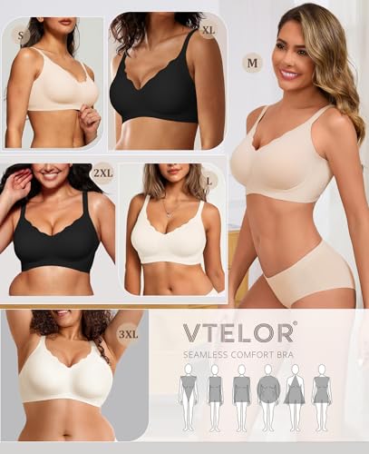 Vtelor Bras for Women Non Wired Seamless Wireless Push Up Bra Comfort Support Sleep Bralettes for Womens Ladies Soft Tshirt Padded Bra Regular and Plus Size Nude - Image 5
