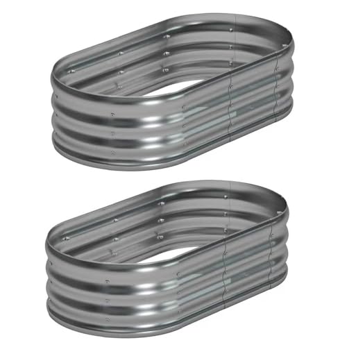 Foxlang 4x2x1ft(2 Pack) Galvanized Oval Raised Garden Bed,Outdoor Planter Box Metal Patio Kit Planting Bed for Vegetables Flowers Herb,Silver