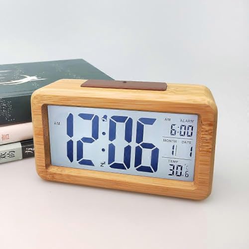 Horloge en bois réveil numérique LED affichage température - 2