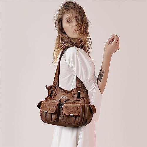 Image of KL928 Women's Shoulder Purse Large Hobo Tote PU Leather Multi-Pocket Bag | Large capacity, water-resistant, easy-clean, adjust strap, fits 10.2 inchipad, pockets, compartments, zipper, shop, travel, daily