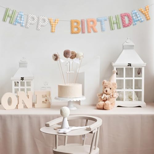 Image of Mindsoft Felt Happy Birthday Garland Rainbow Banner Reusable Happy Birthday Sign Party Supply for Party Decor (Flower Color,Stripe)
