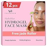 Hydrogel Sheet Face Mask - 12 Pcs Valentines Gift Bonus Jade Roller, Hydrating Hyaluronic Acid Face Sheet Masks Skincare For Moisturizing & Brightening- Valentine Gifts for Women, Galentines Day Gifts
