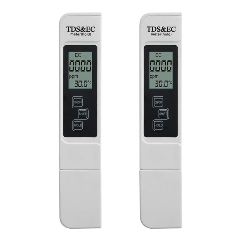 Professional Digital TDS & EC Meter Hold (White) Pack of 2, LCD Display Water Quality Testing Pen with Protective Case for RO Water purifier, RO UV Filter Testing & Water Testing with Hold Function