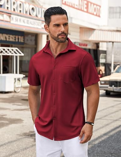 COOFANDY Mens Casual Button Down Shirt Untucked Short Sleeve Strech Wrinkle Free Dress Shirts2