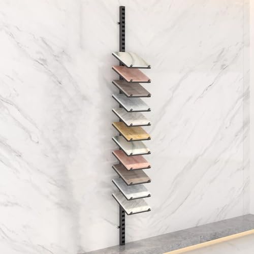 Oracra Square Ceramic Tile Hangers for Wall Display, 6.6ft Metal Floor Tile/Marble Slab Sample Shelf for Halls, 11-Layer Adjustable Door Panels Rack(Black)