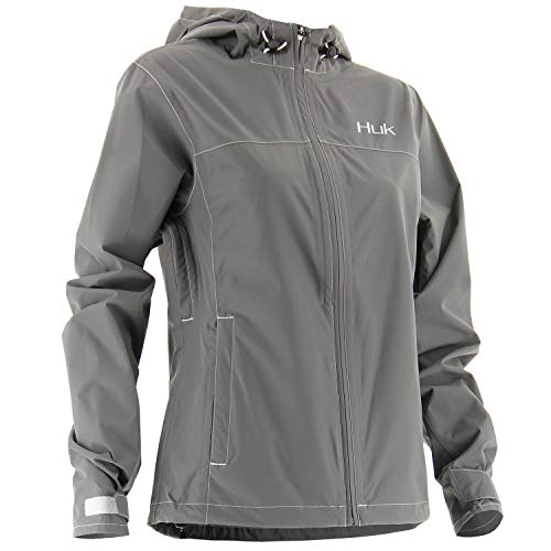 Huk Womens Packable Rain Jacket | Water Proof & Wind Proof Performance Rain Jacket, Charcoal, X-Small