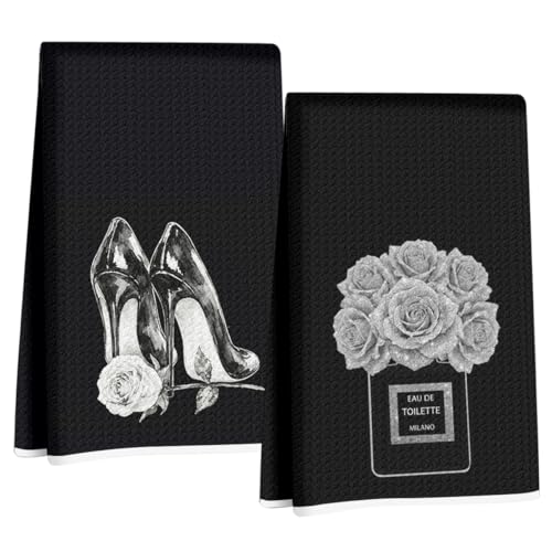 Image of 2 Pcs Black and White Hand Towels 24x14 Inch, Preppy Girly Bathroom Decor