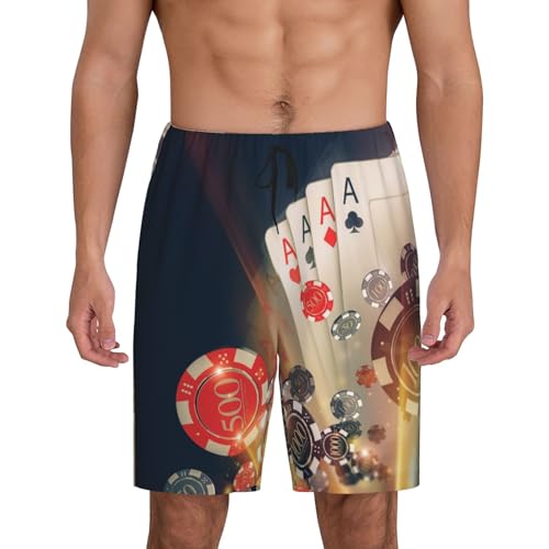 Mens Pajama Shorts with Pockets - Casino Poker Chips Soft Lounge Pj Sleep Shorts Pajama Bottoms for Men